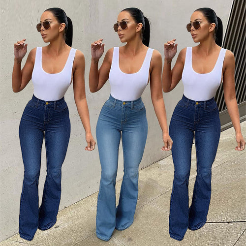 Damen Taillenhohe Stretch-Jeans mit ausgestelltem Bein und figurformender Passform Shop Nory