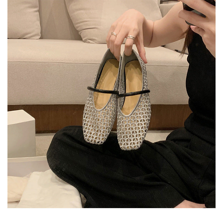 Damen Ballerina-Schuhe mit atmungsaktivem Mesh-Obermaterial und elastischem Riemen