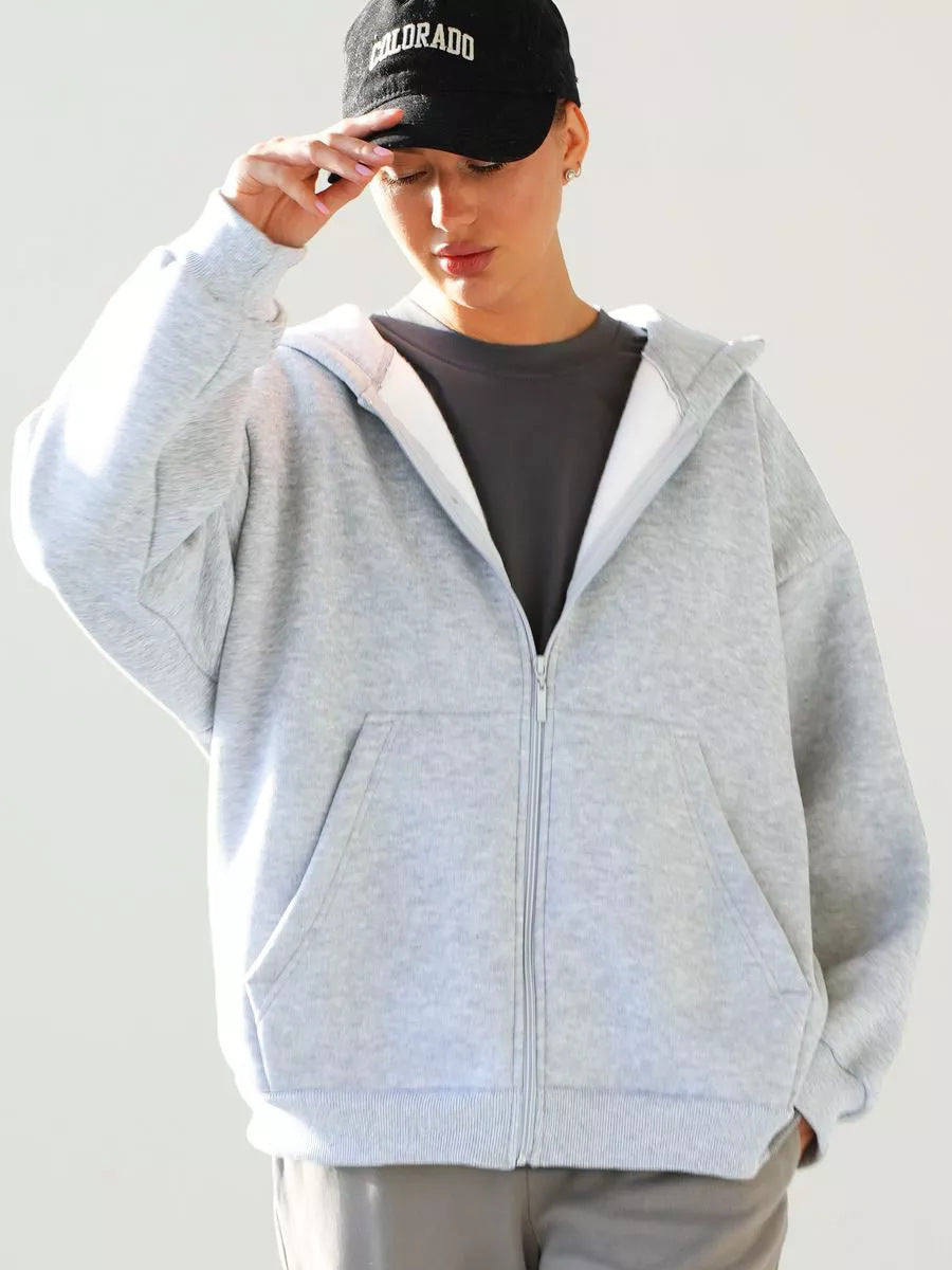 Damen Zip-Hoodie mit lässigem Schnitt und großen Taschen Shopnory