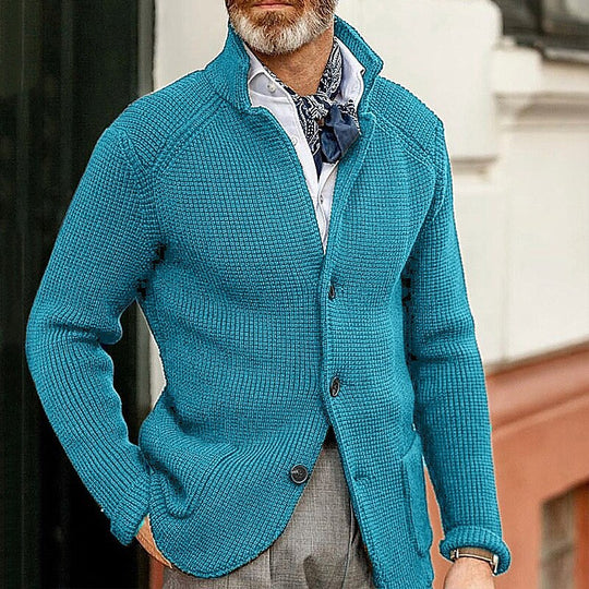 Herren Waffelstruktur-Cardigan-Blazer mit Stehkragen und aufgesetzten Taschen Shop Nory