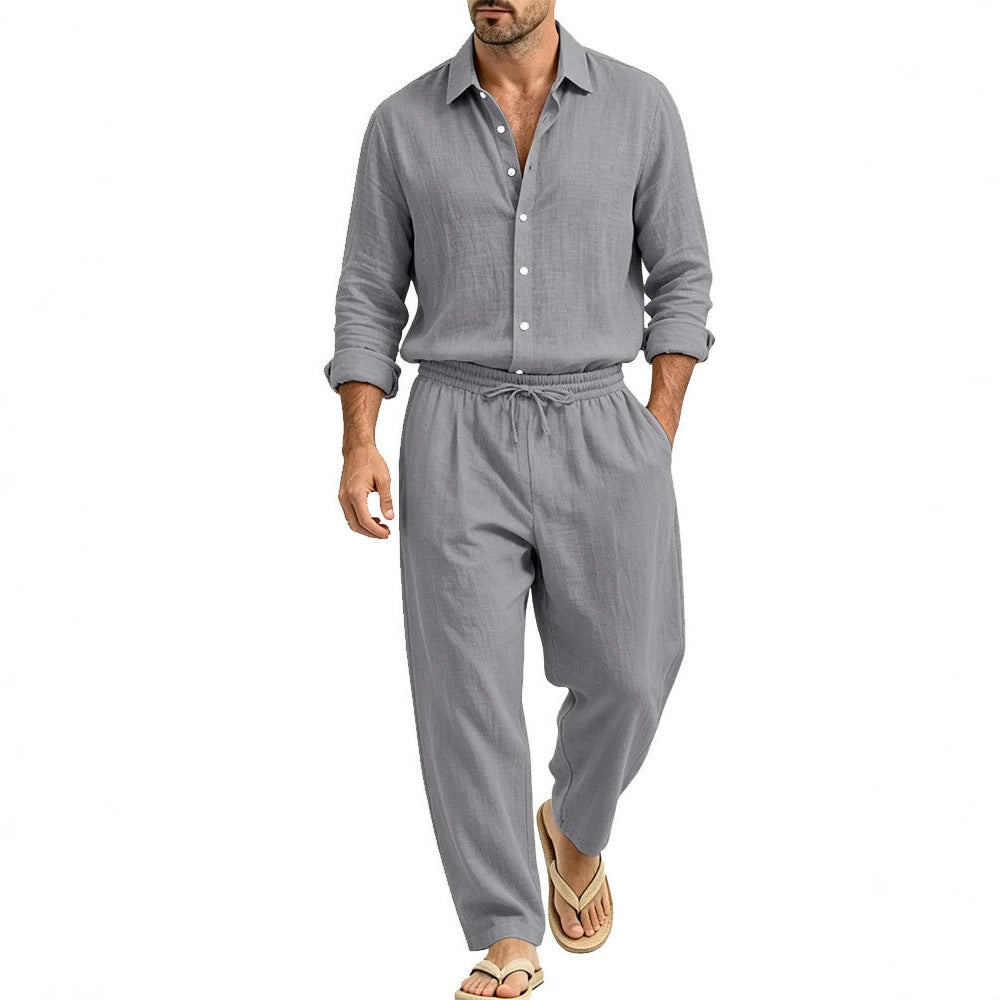 Herren Lässiges Leinen-Set Hemd und Relaxhose mit Tunnelzug Shop Nory