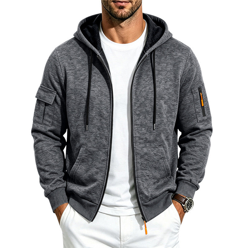 Herren Melierte Zip‑Hoodie‑Jacke mit Utility‑Ärmeltasche und Känguru‑Taschen Shop Nory