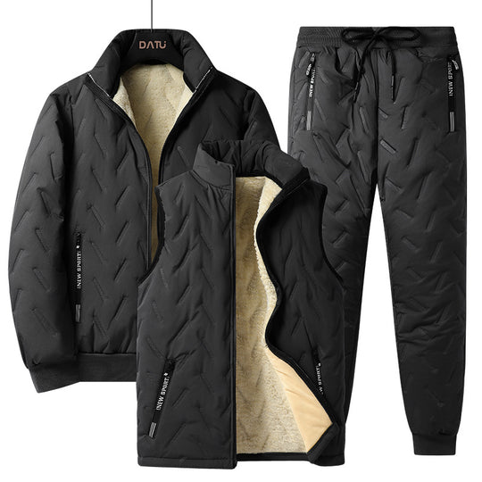 Herren Dreiteiliges gestepptes Winter-Set mit Teddyfutter — Stehkragenjacke, wattierte Weste & Thermohose Shop Nory