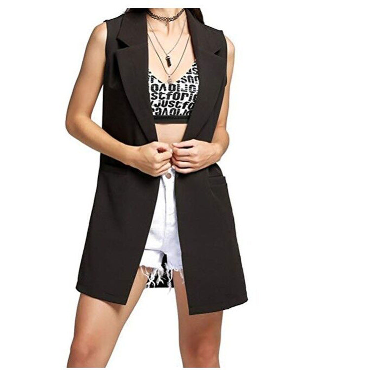Damen Longweste im Tailoring-Look mit Schalkragen und Eingrifftaschen Shop Nory