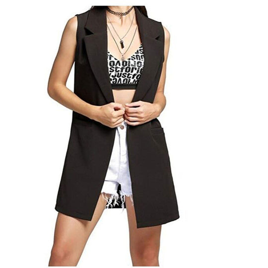 Damen Longweste im Tailoring-Look mit Schalkragen und Eingrifftaschen Shop Nory