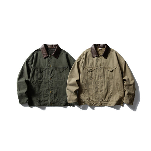 Herren Boxy-Canvasjacke mit Lederkragen und Overshirt-Silhouette Shop Nory