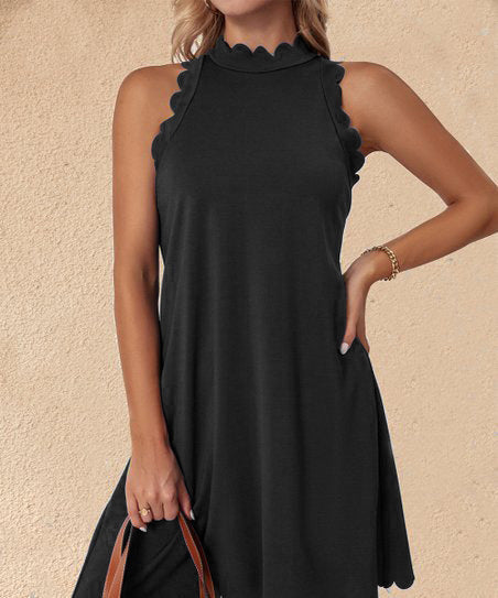 Damen ärmelloses Kleid mit Scalloped-Ausschnitt und fließendem Schnitt
