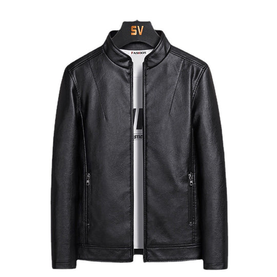 Herren Schlanker Kunstleder‑Blouson im Urban‑Moto‑Minimalstil mit Stehkragen und verdecktem Reißverschluss Shop Nory