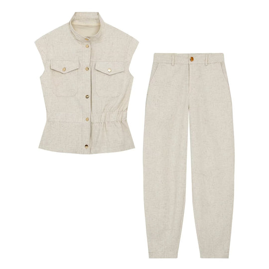 Damen Hochtaillierte Leinenblend-Hose mit konischer Passform und Ziernähten Shop Nory