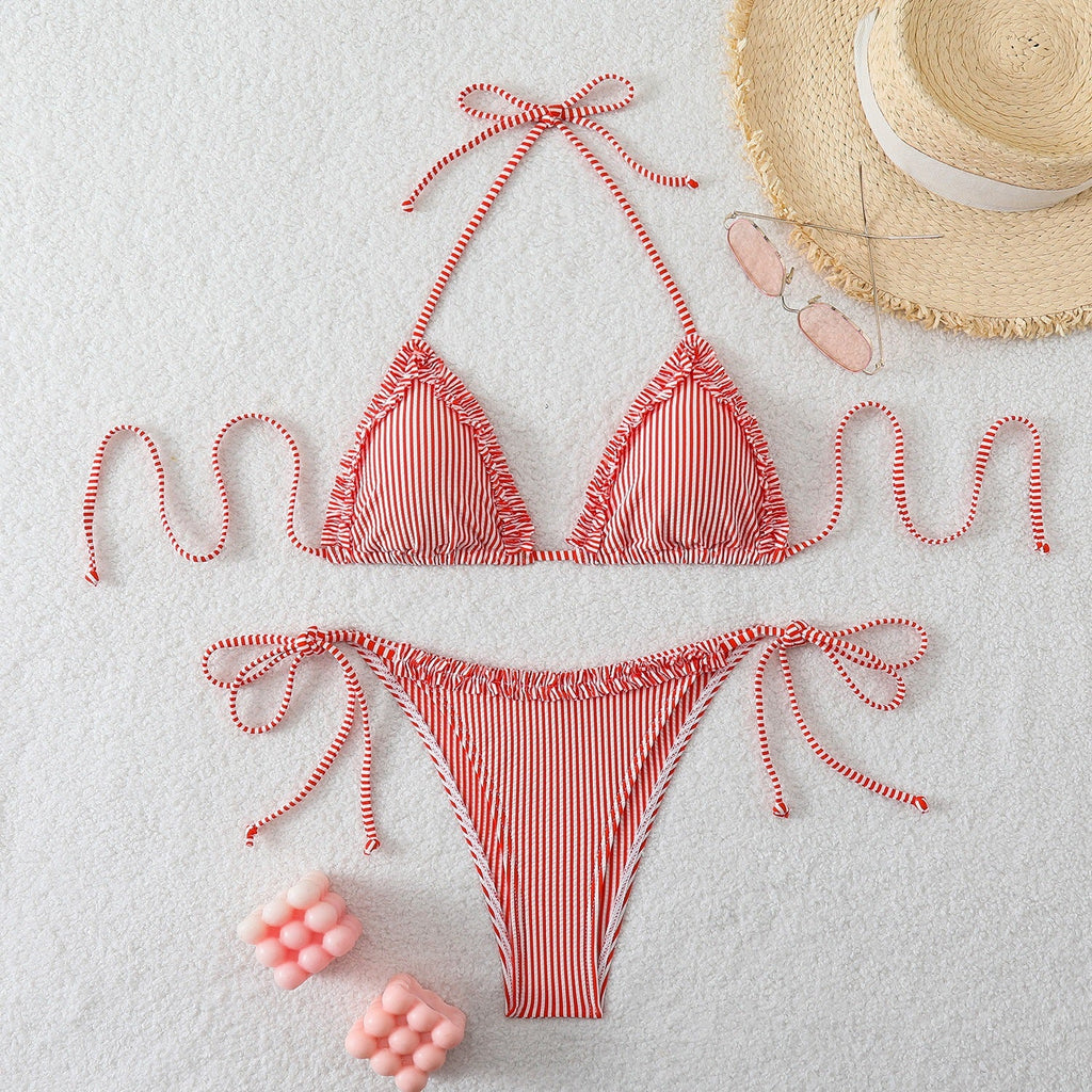 Damen Triangel-Bikini mit Raffungen und verstellbaren BindShopnoryändern