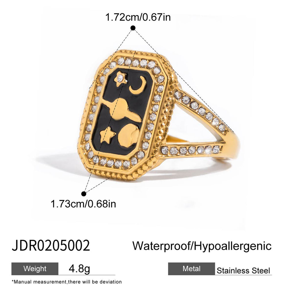Damen Designer Ring mit kunstvollem Sternen- und Mondmotiv aus hypoallergenem Edelstahl Shop Nory