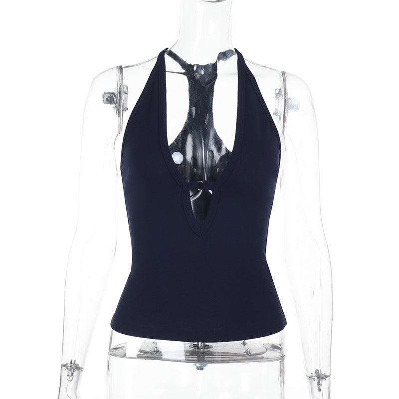 Damen Sportives Haltertop mit tiefem V-Ausschnitt
