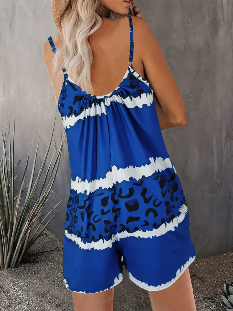 Damen luftiger Overall mit Spaghettiträgern und modischem Tierdesign