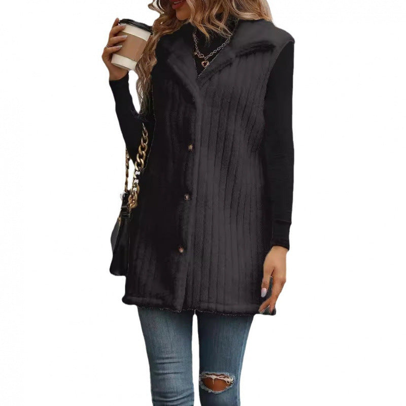 Damen Ärmellose Steppweste mit Teddy-Futter, Hemdkragen und Knopfleiste Shop Nory