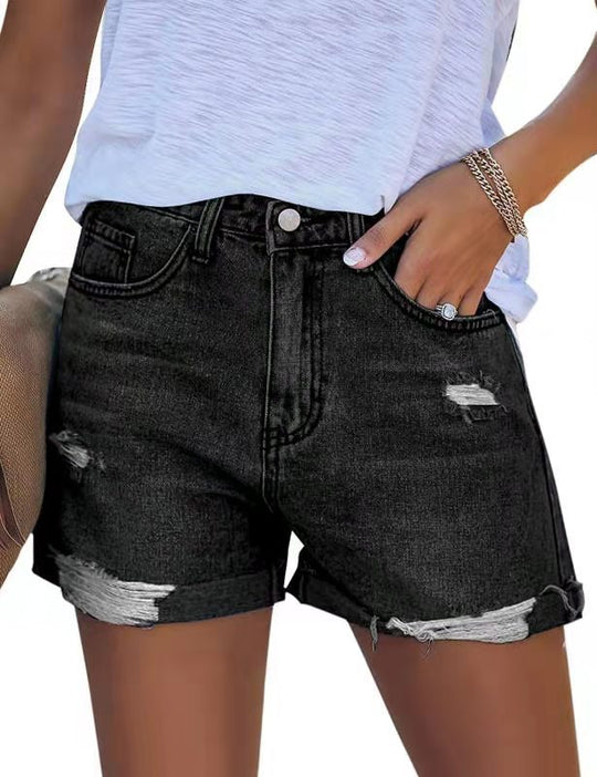 Damen Denim-Shorts im modischen Destroyed-Look mit lässigem Schnitt