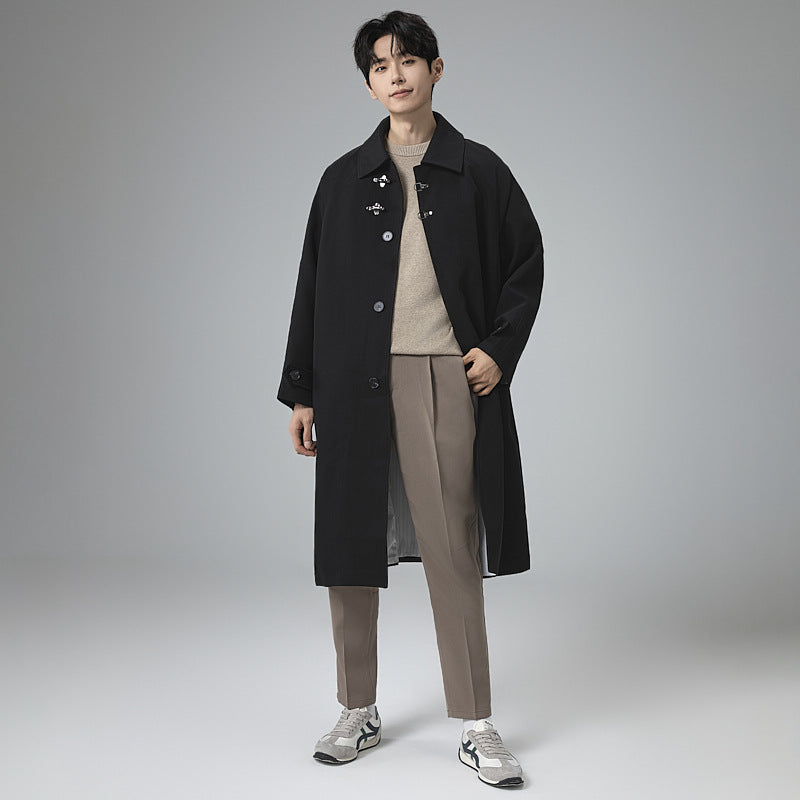 Herren Lang geschnittener Mantel im modernen Duffle‑Stil mit Knebelverschlüssen und gestreiftem Innenfutter Shop Nory