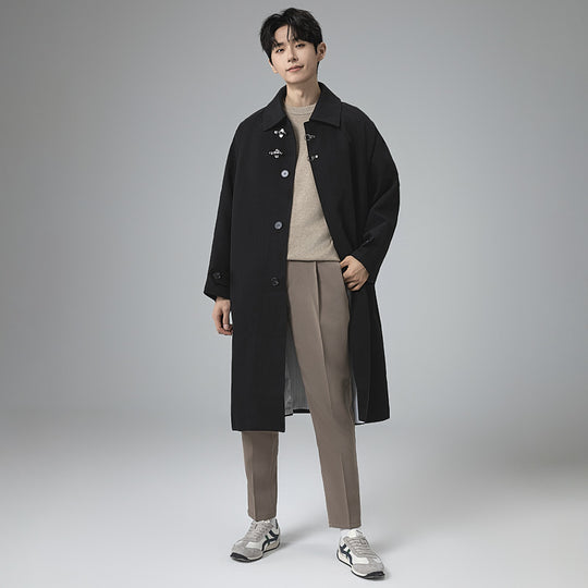 Herren Lang geschnittener Mantel im modernen Duffle‑Stil mit Knebelverschlüssen und gestreiftem Innenfutter Shop Nory