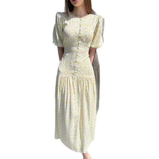 Damen Midikleid mit Puffärmeln, taillierter Silhouette und geknöpftem Mieder Shop Nory