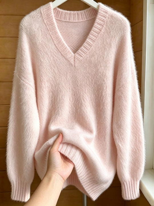Damen Flauschiger Mohair-Mix Oversize-Pullover mit tiefem V-Kragen Shop Nory