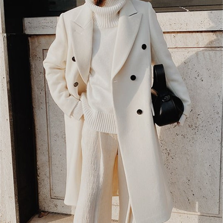 Frauen Doppelreiher Wollmischung Mantel mit oversized Schnitt und breiten Revers Shop Nory