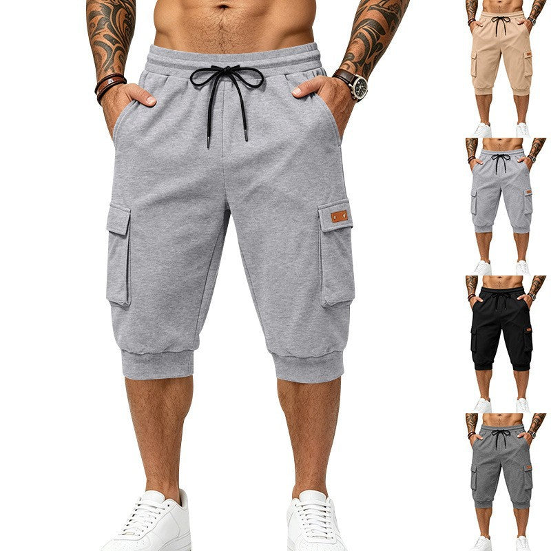 Herren Dreiviertel-Cargo-Jogginghose mit Kordelzug, aufgesetzten Taschen und Rippbündchen Shop Nory