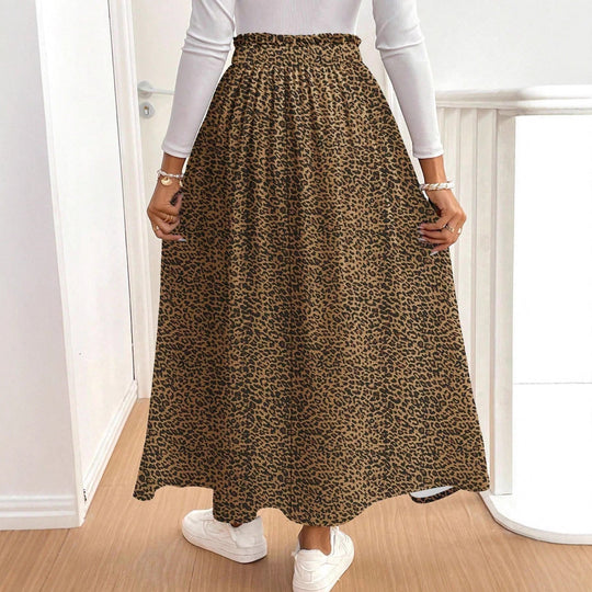 Damen Maxirock mit hohem Schlitz und Leopardendruck Shopnory