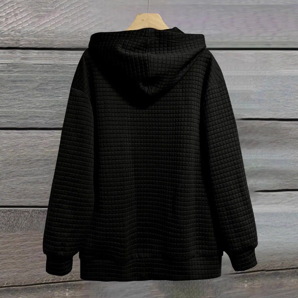 Damen nan oversized Kapuzenjacke mit Reißverschluss, handgeschriShopnoryener Typo-Applikation und Kontrast-Eingrifftaschen