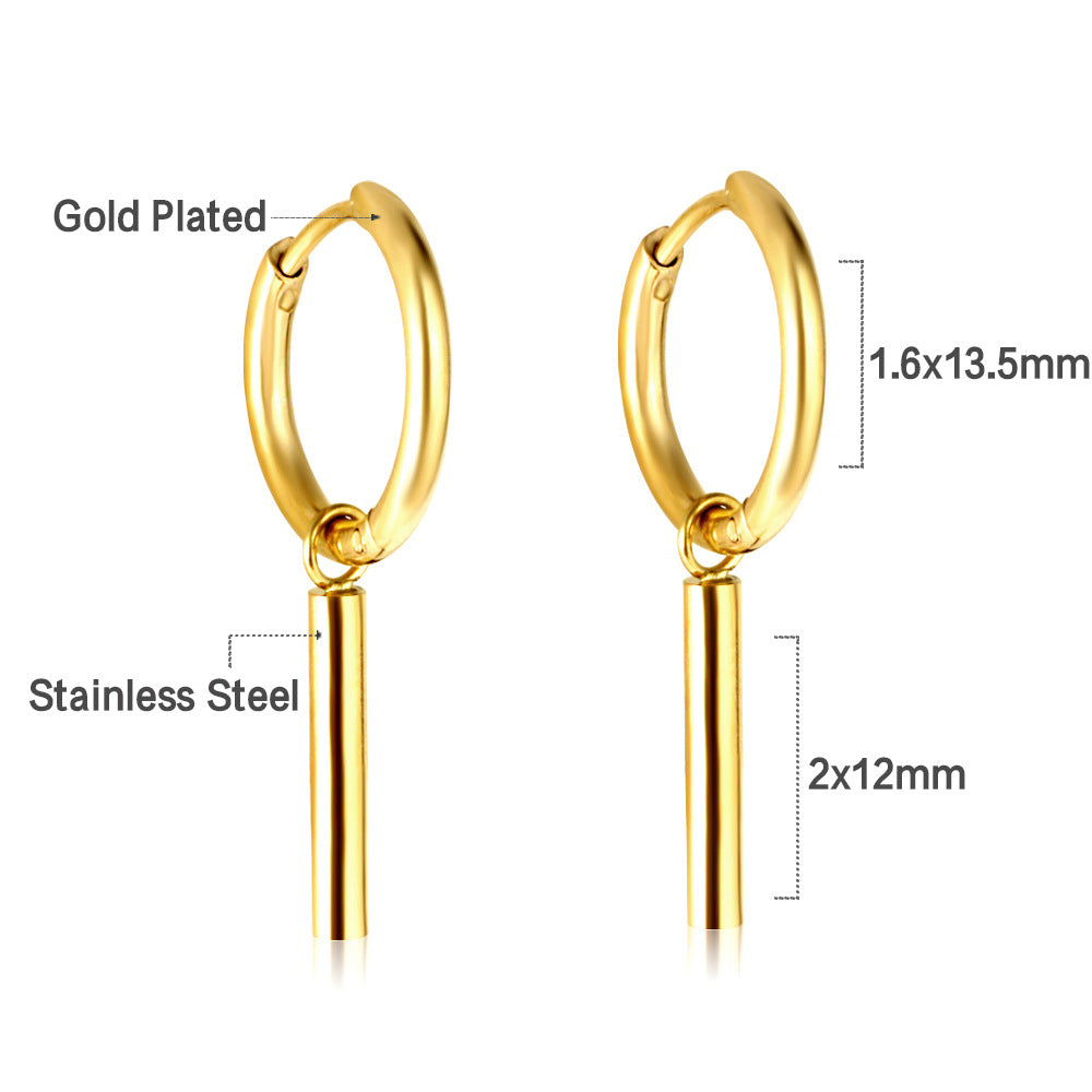 Damen Hängende Ohrstecker aus goldplattiertem Edelstahl mit elegantem Stabdesign Shop Nory
