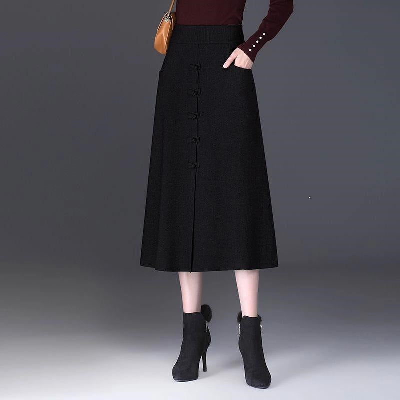 Damen Eleganter und schicker Midi-Rock mit Knopfdetails Shop Nory