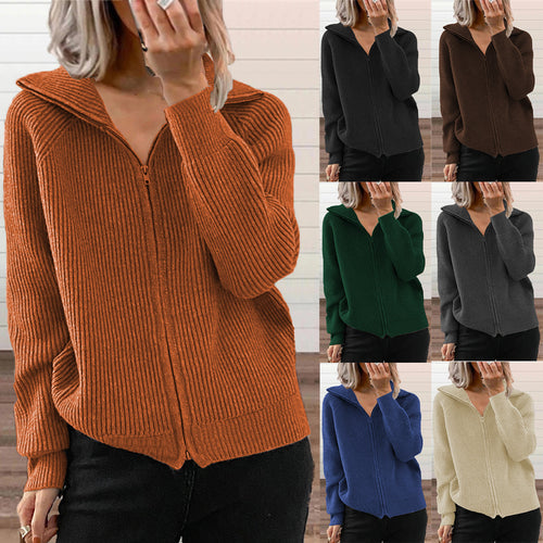 Damen Gerippte Kapuzen-Strickjacke mit Reißverschluss und Eingrifftaschen Shop Nory