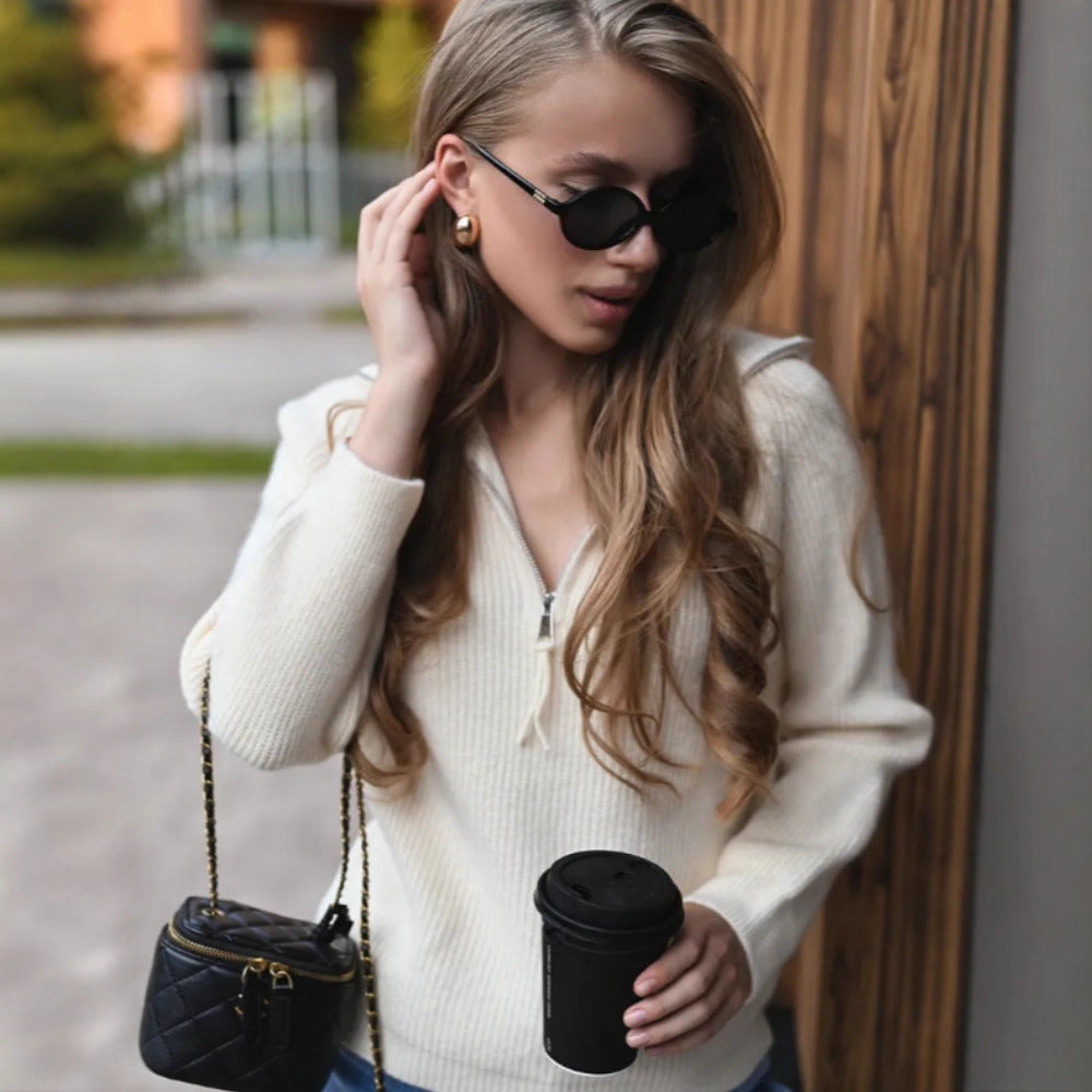Damen Eleganter Pullover mit halbem Reißverschluss Shop Nory
