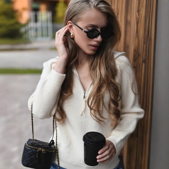 Damen Eleganter Pullover mit halbem Reißverschluss Shop Nory