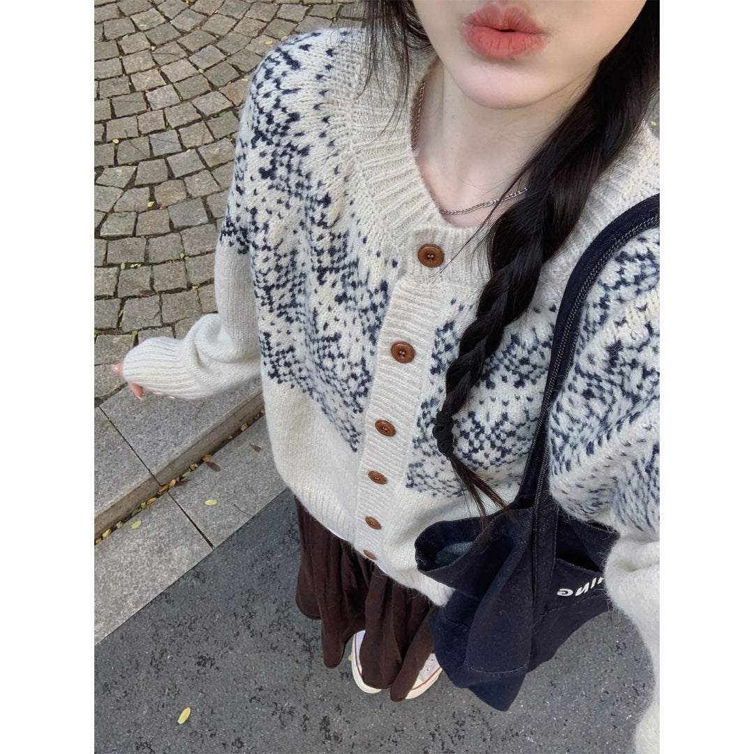 Damen Modischer Strickcardigan mit geometrischem Muster Shop Nory