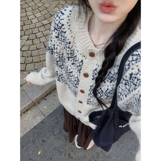 Damen Modischer Strickcardigan mit geometrischem Muster Shop Nory