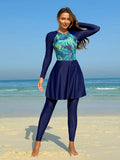 Damen Sportlicher Badeanzug mit Rock und Langarm Shopnory