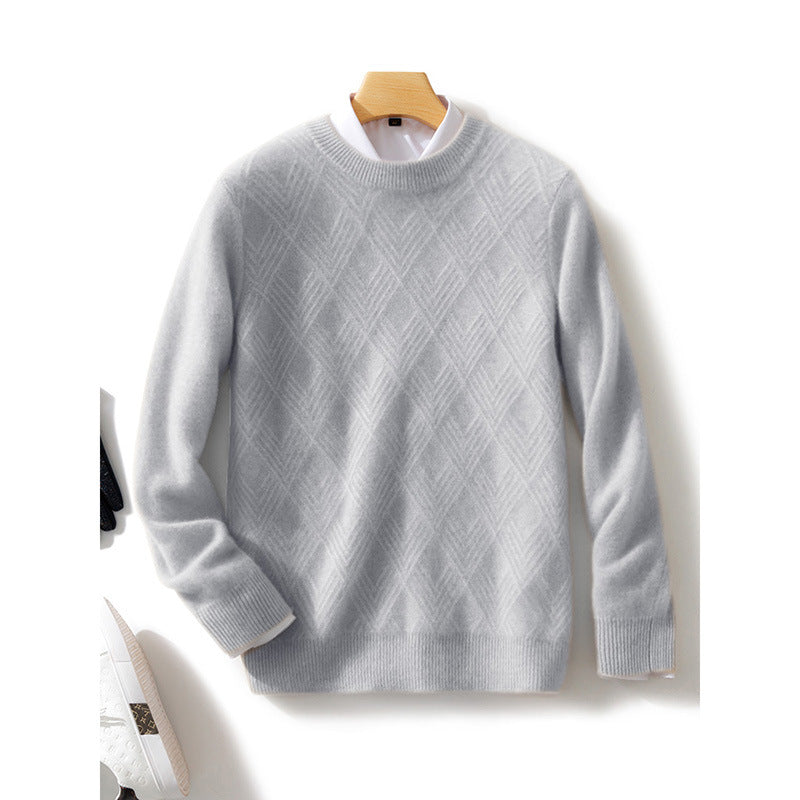 Herren Feiner Strukturstrickpullover mit kurzem Stehkragen und Diamant‑Relief Shop Nory