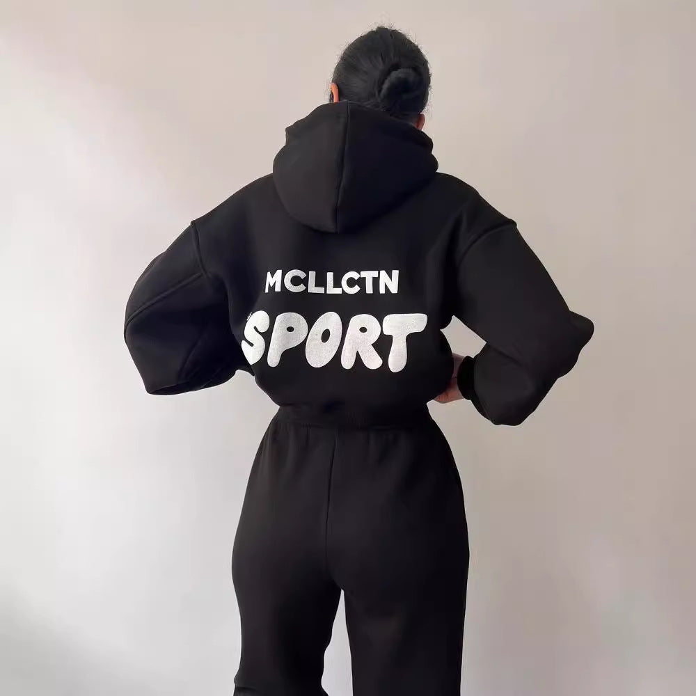 Damen Cropped Kapuzenpullover und High‑Waist Jogginghose Lounge‑Set aus Baumwollfleece Shop Nory