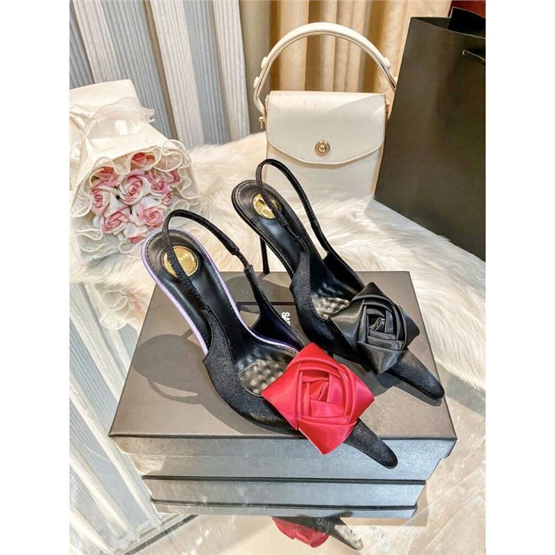 Damen spitze Slingback-Stilettos mit Satin-Rosenapplikation Shop Nory