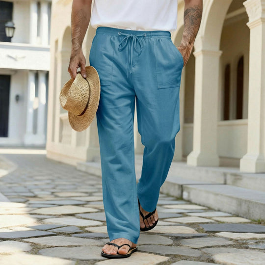 Herren leichte Leinenhose mit elastischem Bund und Kordelzug Shop Nory
