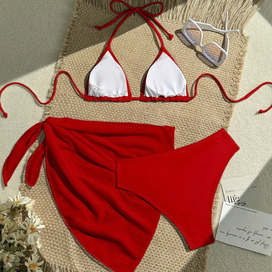 Damen Triangel-Bikini mit Wickeltuch und verstellbaren Trägern