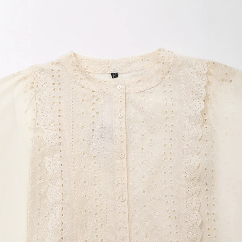 Damen Broderie Anglaise Baumwollbluse mit Rüschenbesatz und Ballonärmeln Shop Nory