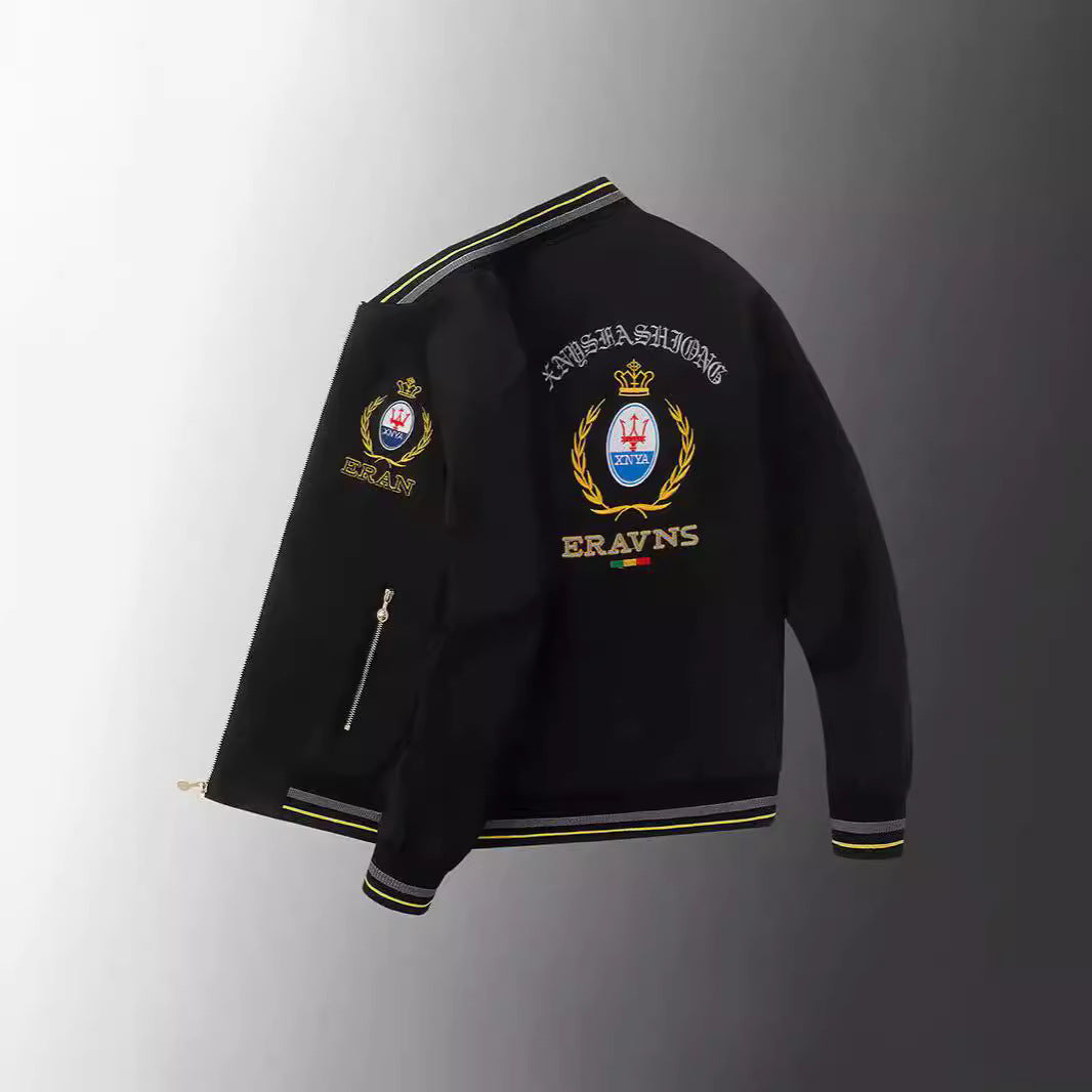 Herren Stickdetail-Bomberjacke im Retro-Crest-Stil mit Emblemstickerei und Reißverschluss-Ärmeltasche Shop Nory