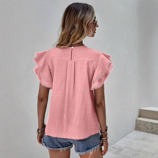 Damen Bluse mit Volantärmeln und Pompon-Spitzenbesatz Shop Nory