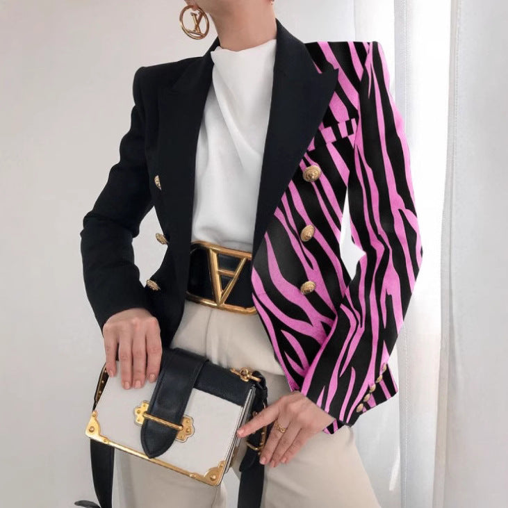 Damen Taillierter Doppelreihiger Blazer mit markanter Schulter, Goldknöpfen und Glitzer-Ombré Shop Nory
