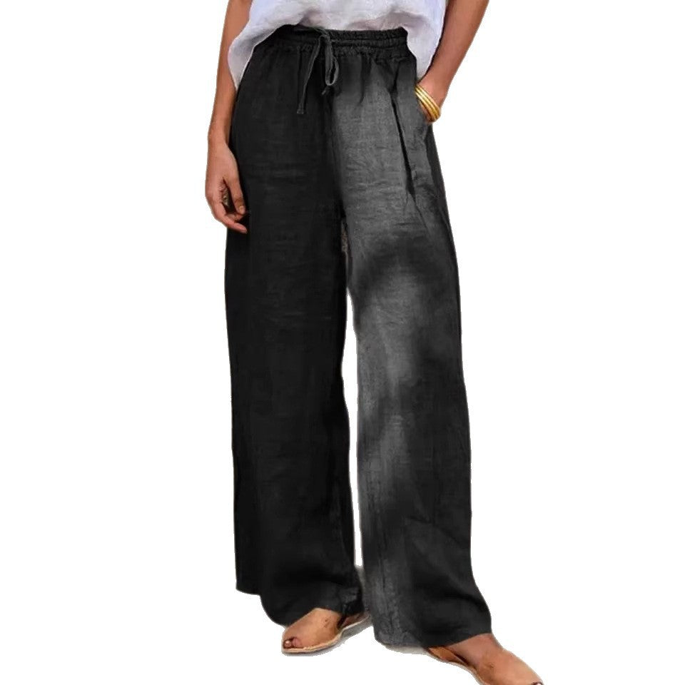 Damen Hochgeschnittene Leinenpalazzo-Hose mit Kordelzug und weitem Bein Shop Nory