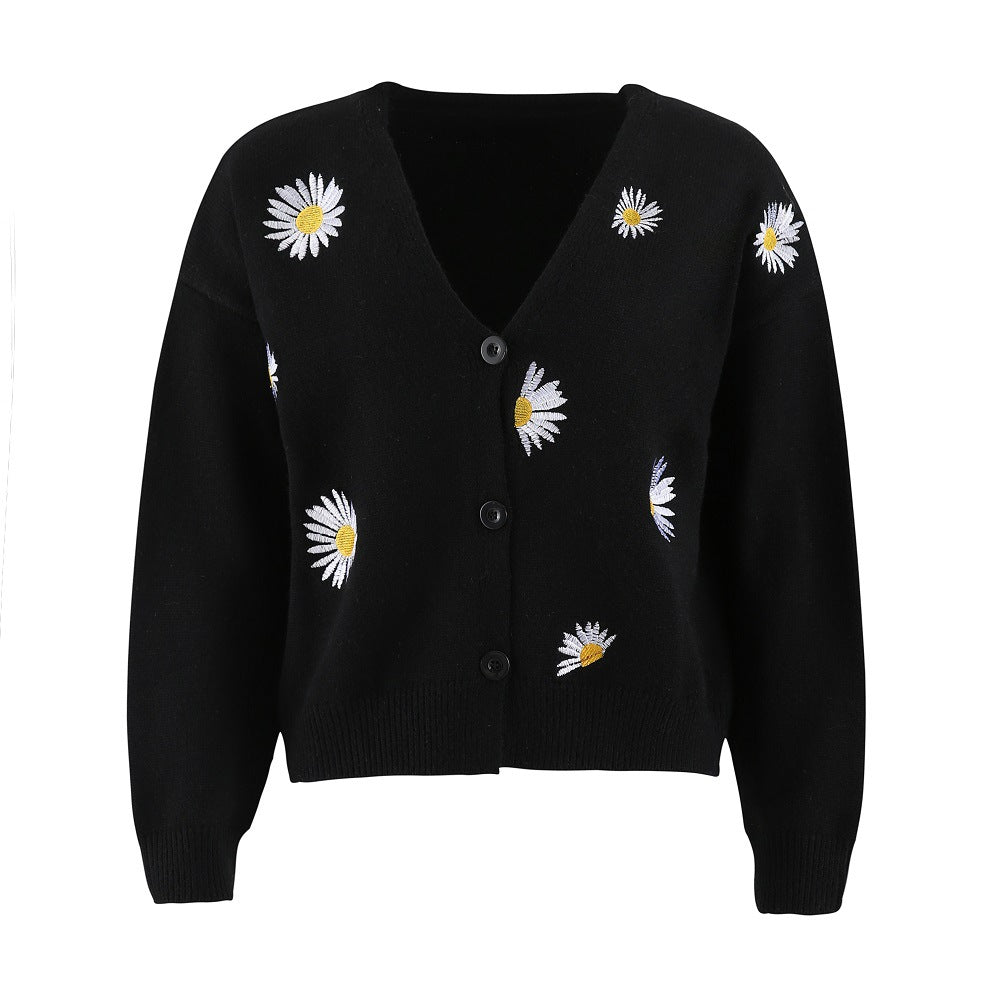 Damen Strickjacke mit floralem Design und Knopfverschluss