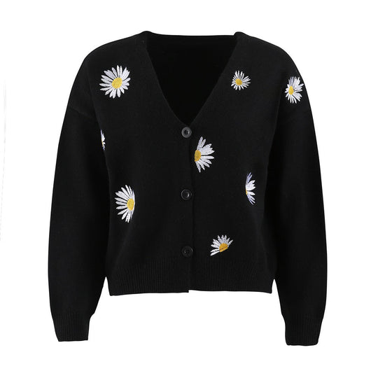 Damen Strickjacke mit floralem Design und Knopfverschluss