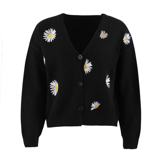 Damen Strickcardigan mit Gänseblümchen-Stickerei Shop Nory