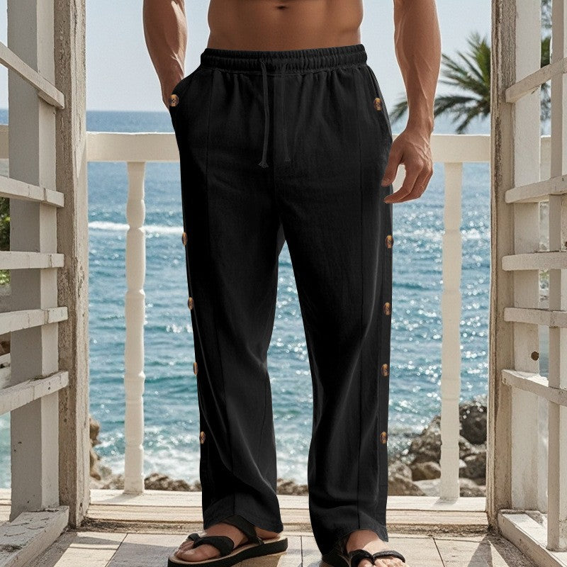 Herren nan weite Strandhose mit seitlicher Druckknopföffnung, elastischem Tunnelzug und luftigem Leinenmix Shop Nory