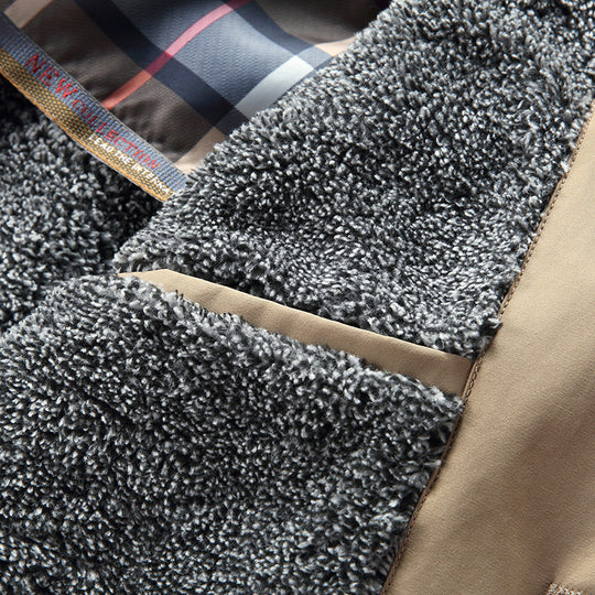 Herren Moderner Kurzmantel im Trench-Look mit kariertem Innenfutter und Utility-Taschen Shop Nory